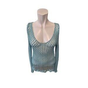 Caña de Azúcar Open Knit Fishnet Pullover Spain Aqua Blue Sz XS/S
